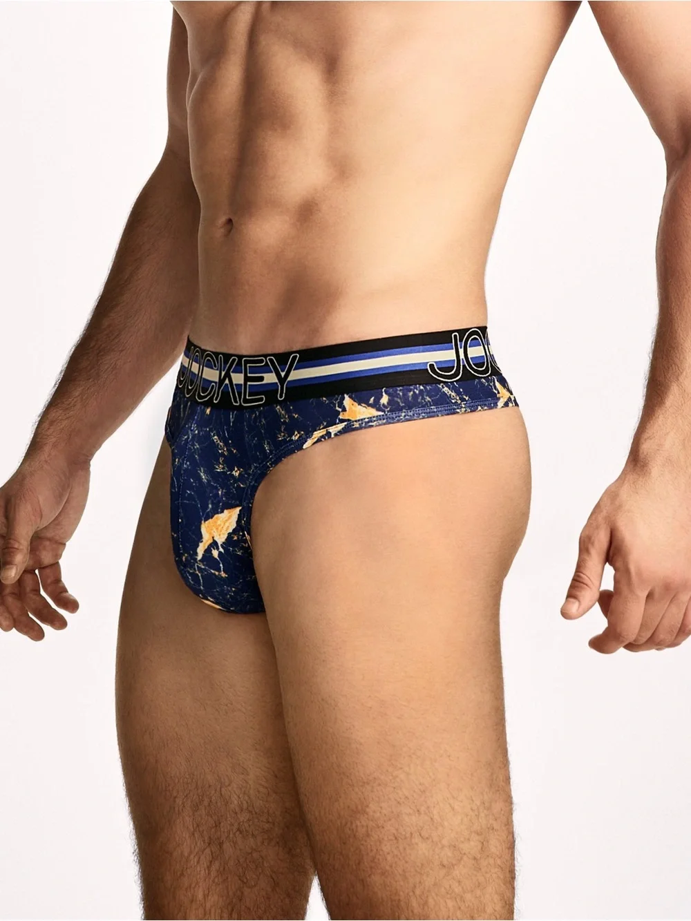 Jockey Men's Navy Marble Thong - Navy/Gold